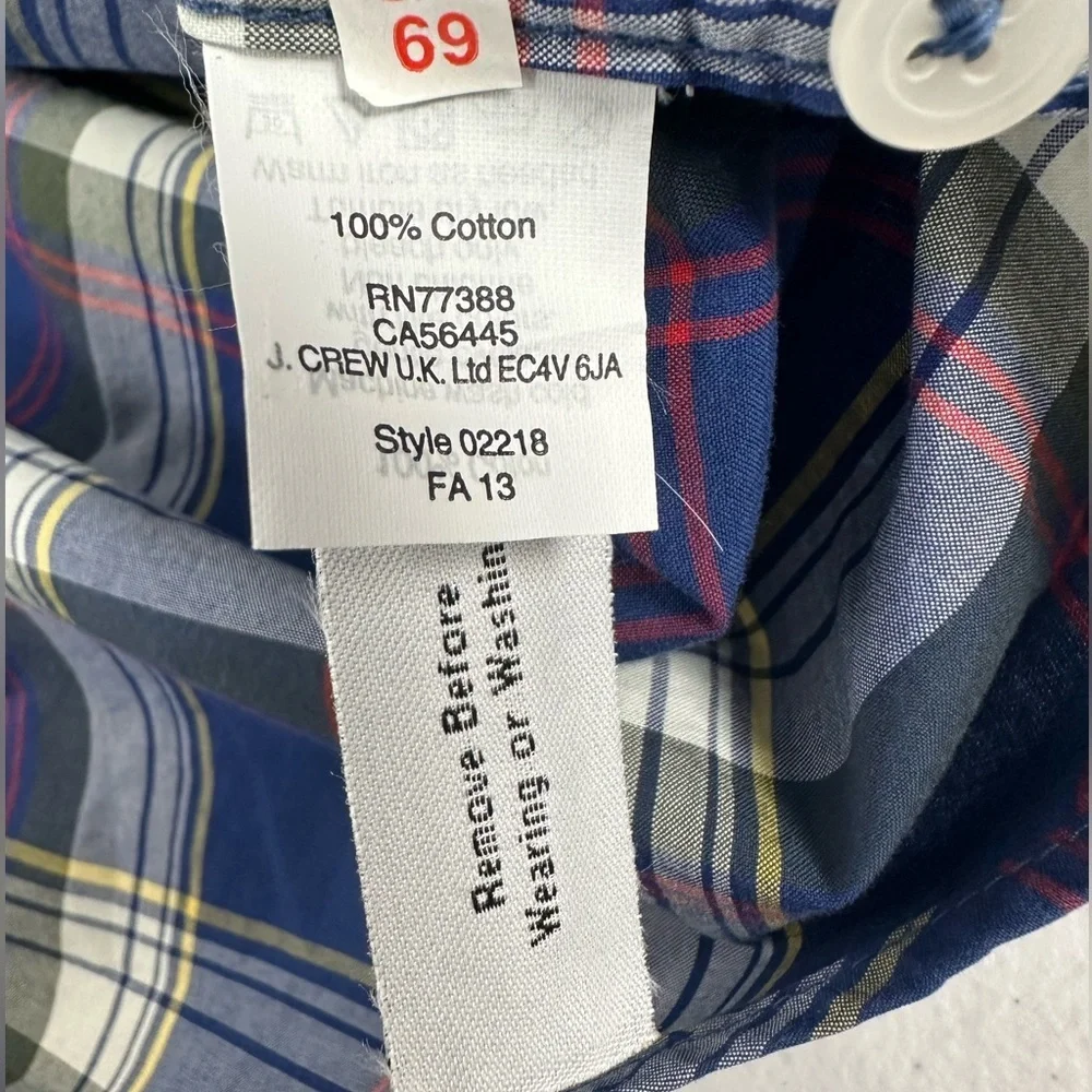 J. Crew Tartan Plaid Long Sleeve Men’s Button Down Cotton Shirt Blue Red XL